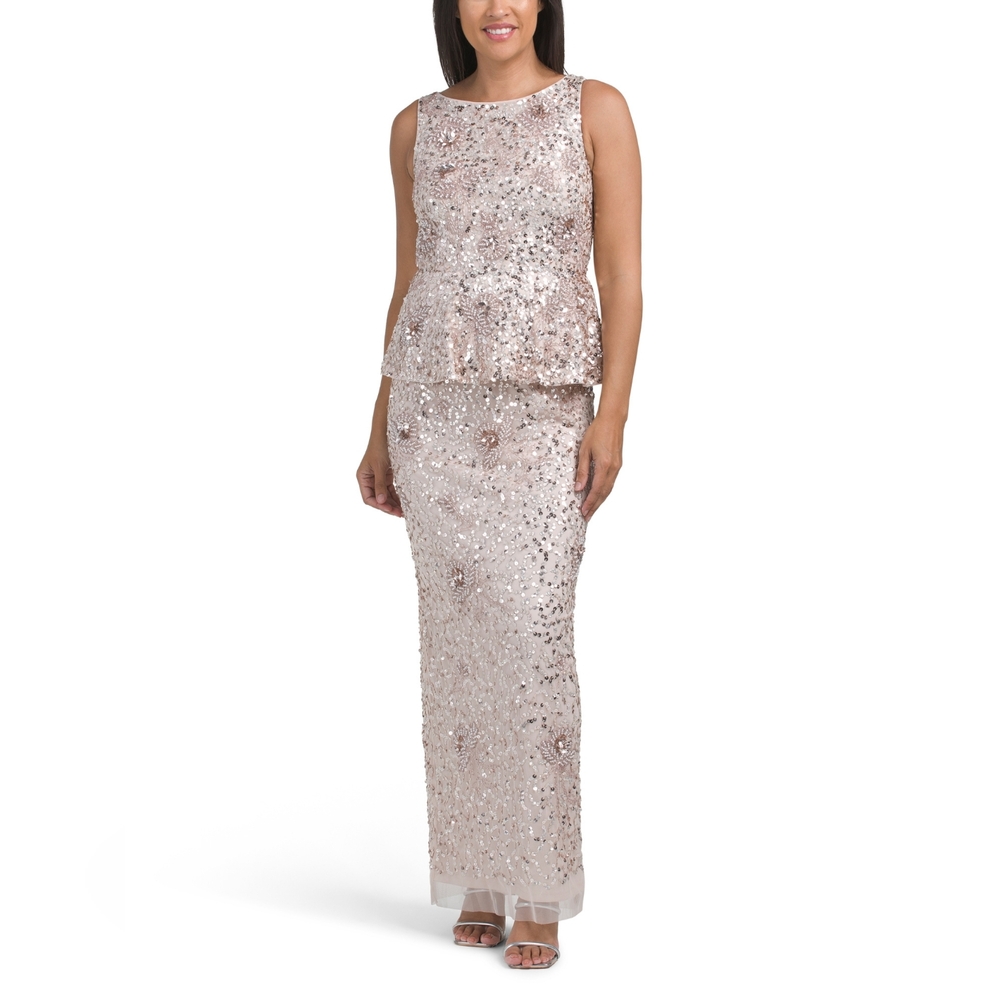 Adrianna PapellSleeveless Beaded Peplum Dress In Shell - Picture 9 of 9
